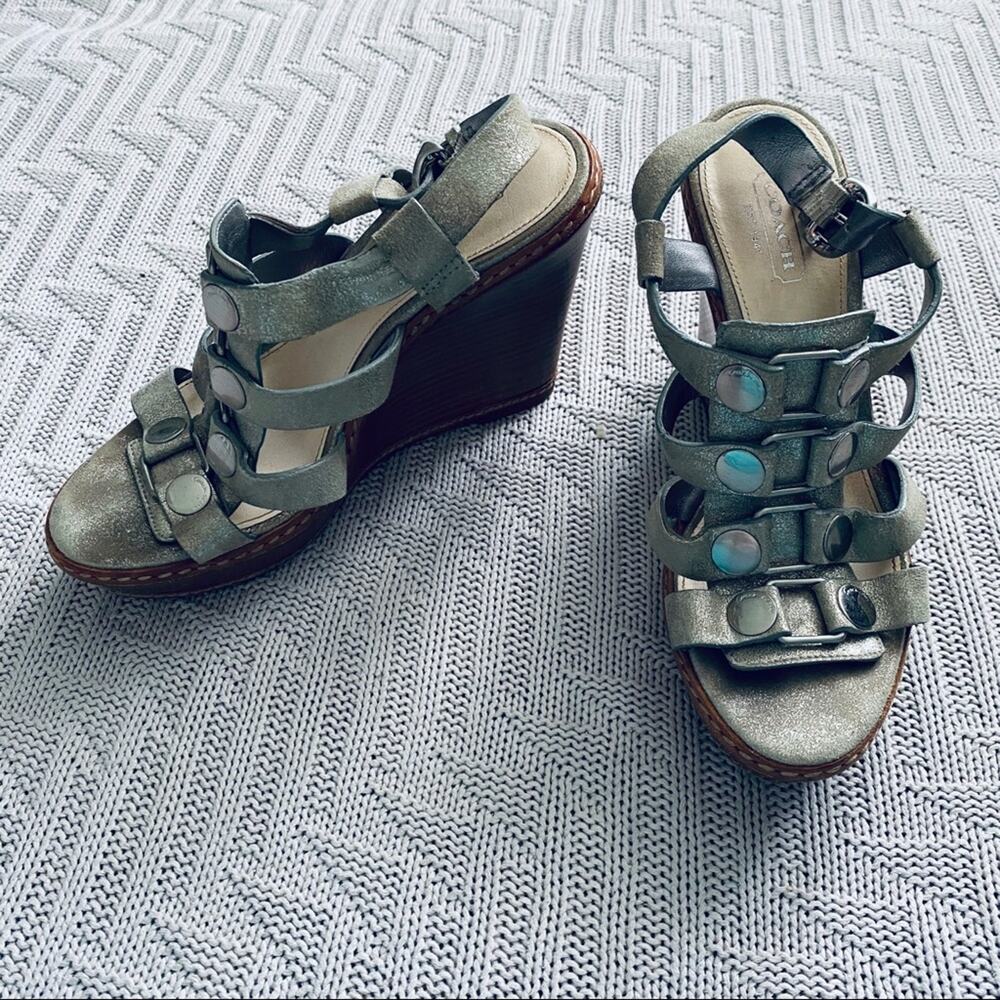 Coach platinum gladiator wedge sandals